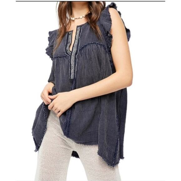 Free People Blue Ridge Indigo Chambray Top Size XS - Picture 2 of 9